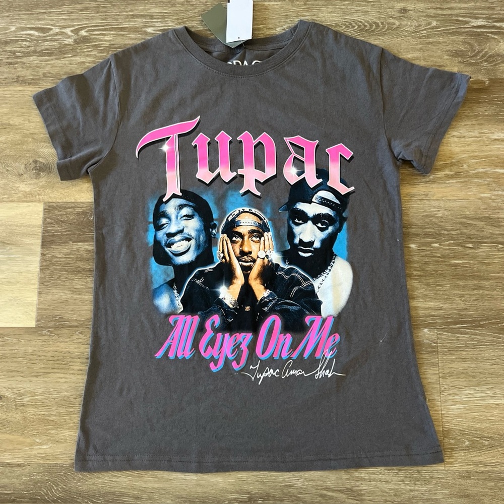 NWT 2PAC Tupac Women's Graphic T-Shirt Grey Size XXS